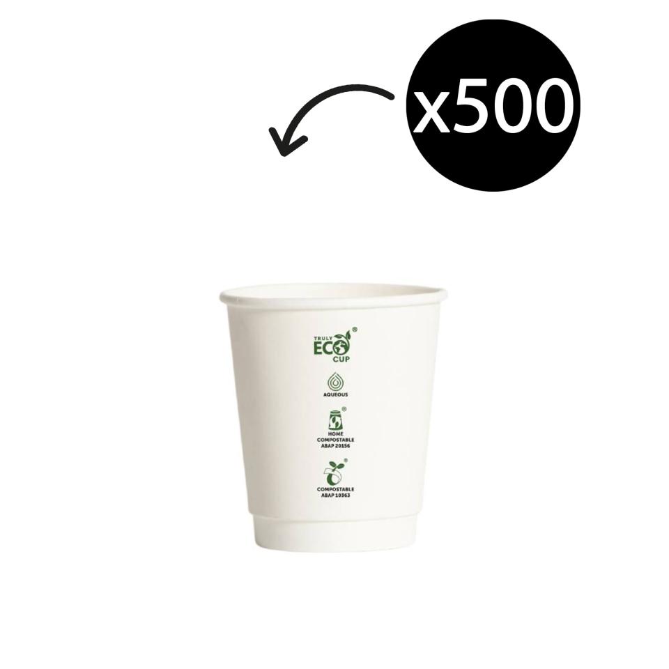 Truly Eco Double Wall Uni 90mm Coffee Cup White 8oz Carton 500 Image