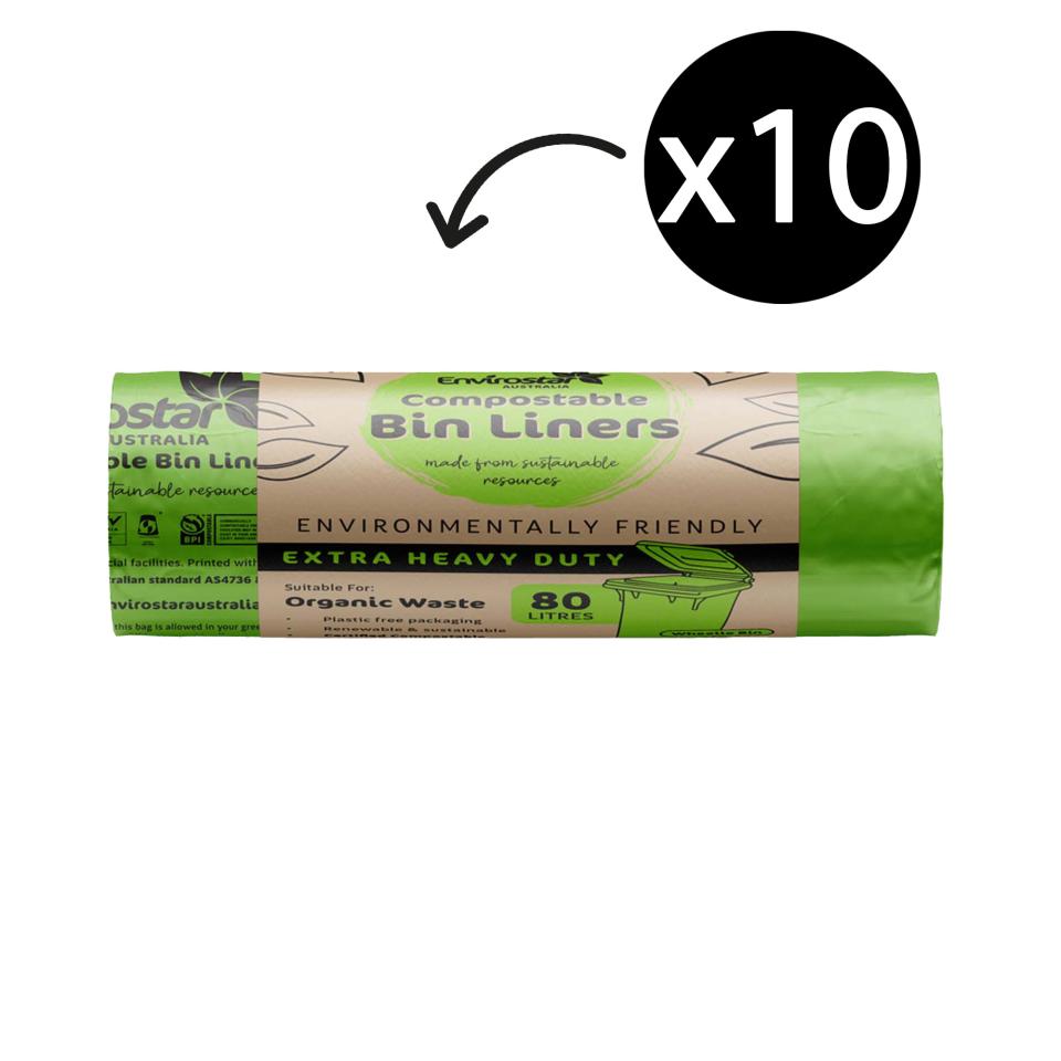 Envirostar 80 Litre Green Compostable Bin Liner 23um Printed Roll 20 Carton 10 Image