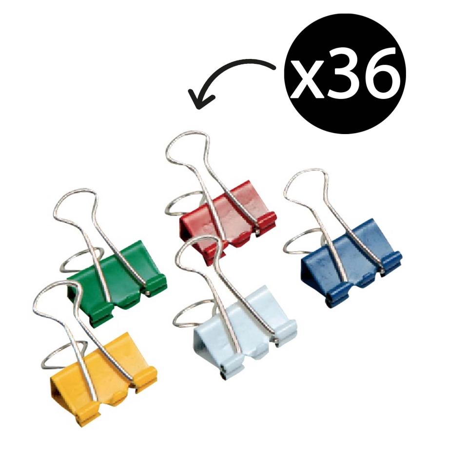 Winc Foldback Clips 19mm Assorted Colours Pack 36