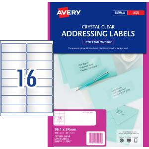 Avery Crystal Clear Address Labels for Laser Printers - 99.1 x 34 mm ...