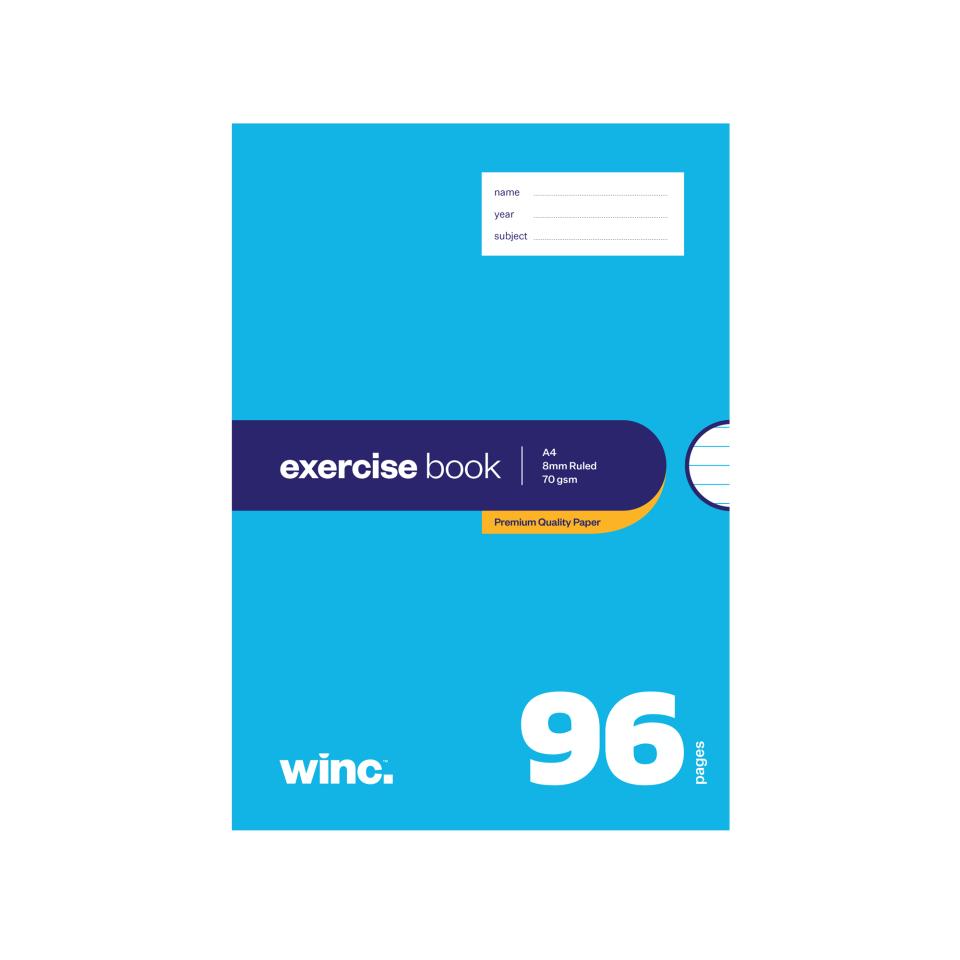 Winc Premium Exercise Book A4 8mm Ruled Red Margin 70gsm 96 Pages